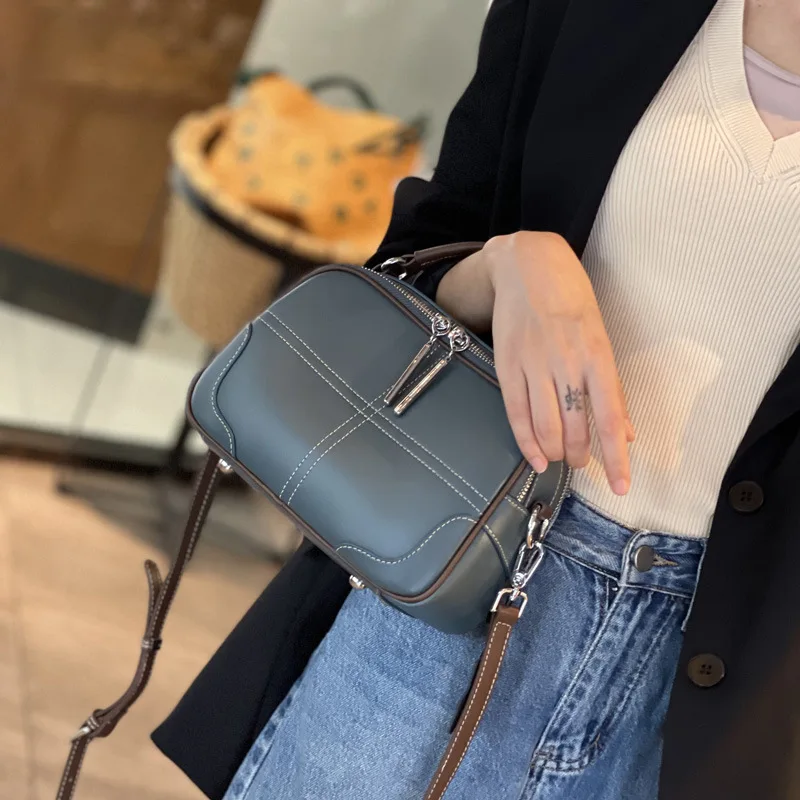 Cowhide Women\'s Bag New Fashion Versatile Soft Leather Lady Shoulder Crossbody Bag Large Capacity Portable Small Square Handbag