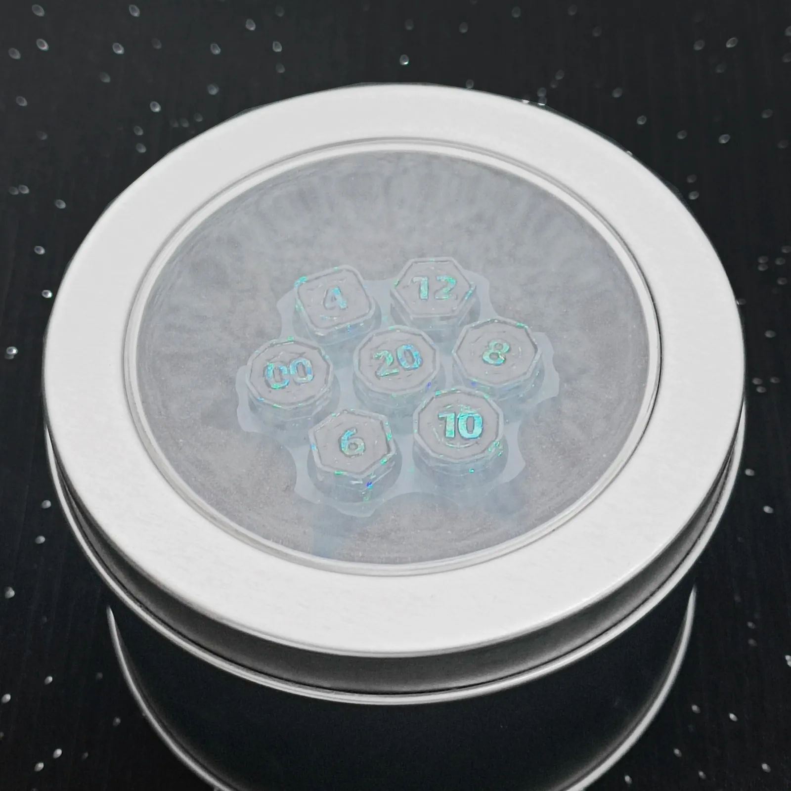 مجموعة النرد متعدد السطوح لألعاب الطاولة ، مسدس الغزل ، حاوية اسطوانة ، D & D ، الخيال العلمي ، الحرب ، موضوع التجسس ، ألعاب الطاولة ، مجموعة من 7 #6