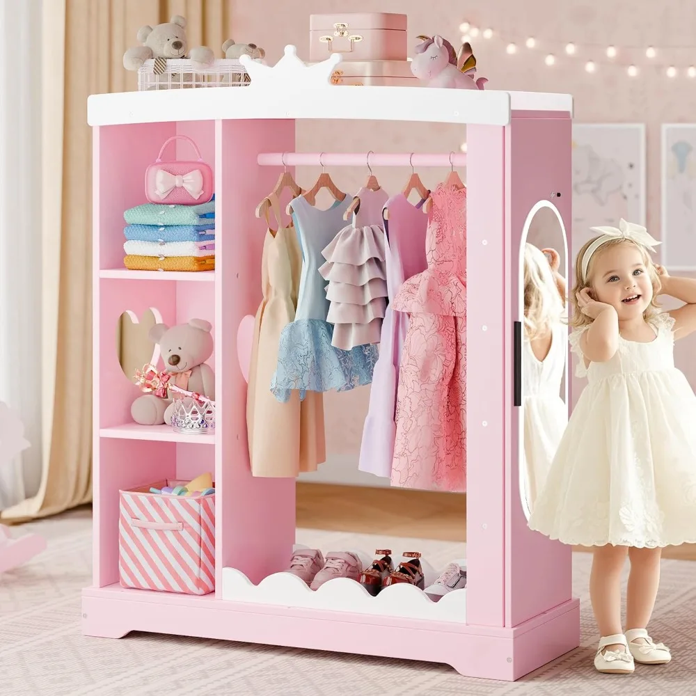 

Kids Armoire with Jewelry Cabinet, Dress up Storage with Mirror and Shelves, Princess Dress Closet and Costumes Wardrobe Closet
