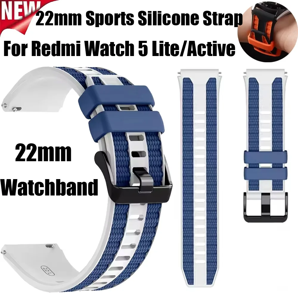 22mm Sport-Silikonarmband für Redmi Watch 5 Lite/Active Zweifarbiges Komfortables Band für Amazfit Bip 6-5/Huawei GT6-5-4-3 Correa