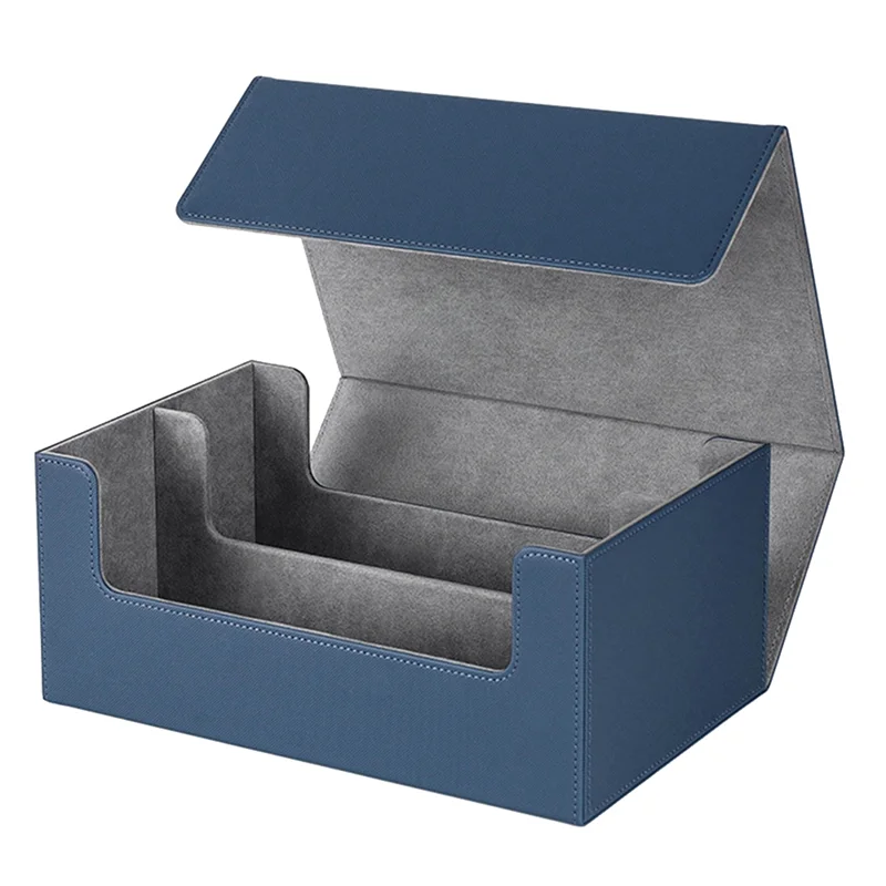 Multifunction Card Box Portable Card Case Organizer Storage Box Top Side-Loading Deck Case Game Cards Hobbies,Blue+Gray