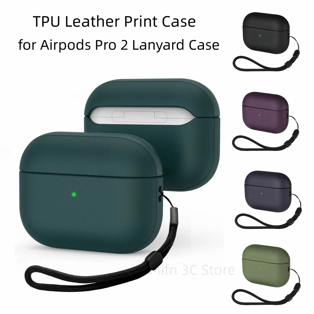 New for 2024 airpods 4 case（USB C)TPU Leather Print ShockProof Protective Cover with Lanyards for  Airpods 1 2 3/Airpods Pro 2 3