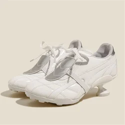2025 New Women High Heels White Ballet Shoes Runway Women Lace-up Sports Shoes Casual Dress Pumps Strange Heel Sneakers