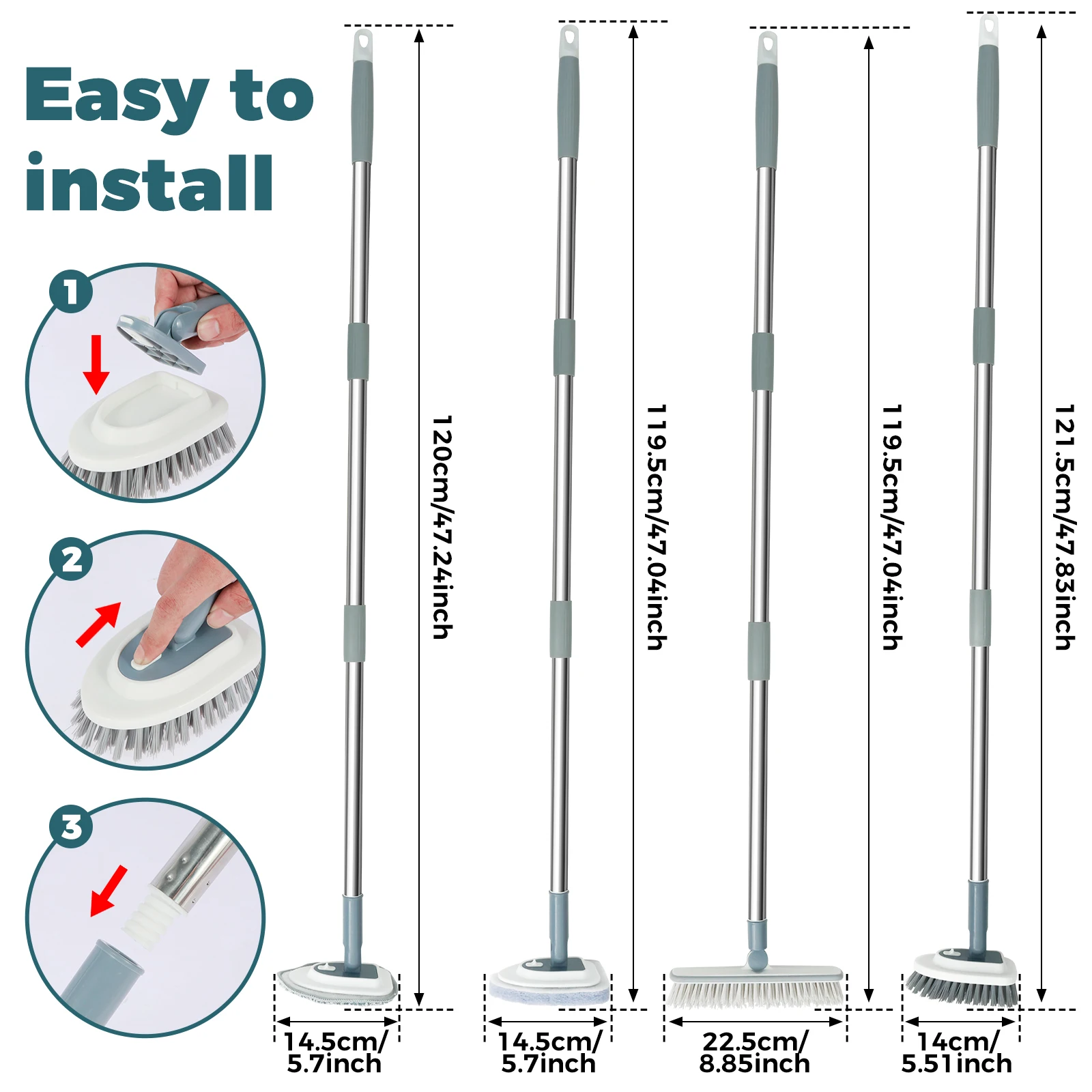 Shower Cleaning Brush with Long Handle 180° Rotatable Tile Tub Shower Scrubber with Scraper Portable Bathroom Cleaner Brush 4