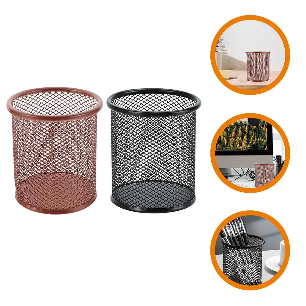 

2Pcs Desktop Pen Holder Stainless Steel Mesh Pencil Cup Sturdy Non-Slip Base Desk Organizer for Office Home School Library Use