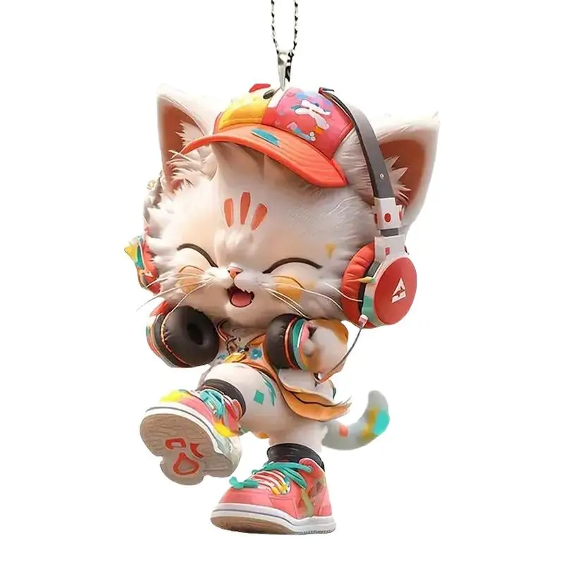 

Acrylic Cat Car Ornament 2D Animal Cat Wearing Headphone Rearview Mirror Pendants For Car, Tree Decoration Bag and Backpack