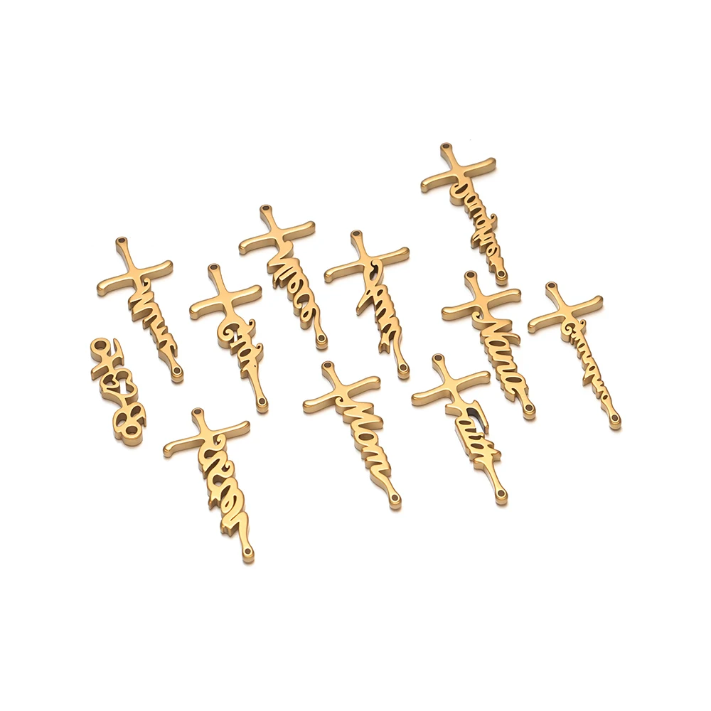 5 Stück Edelstahl-Kreuzanhänger, Familienmitglieds-Buchstabenanhänger für DIY-Schmuck, Armbandherstellung, Halsketten, Verbindungsstücke, Accessoires – Detail 1