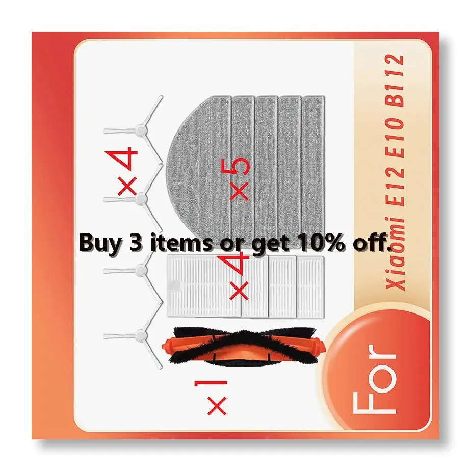 14 Pcs Replacement Parts for Xiaomi E12 E10 B112 Robotic Vacuum Cleaner Mop Cloths Main Side Brushes Filter