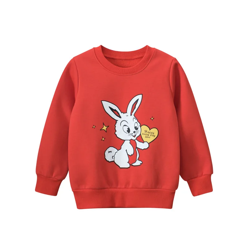 

2024 new, small girls spring and autumn cartoon red rabbit turtleneck sweater fleece long-sleeved sweater 90-100-110-120-130-140