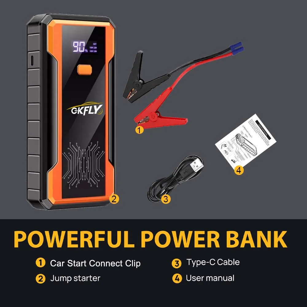 GKFLY 4000A High Power Starting 12V Device Booster Portable Car Jump Starter Cables Power Bank Car Starter Battery Charger