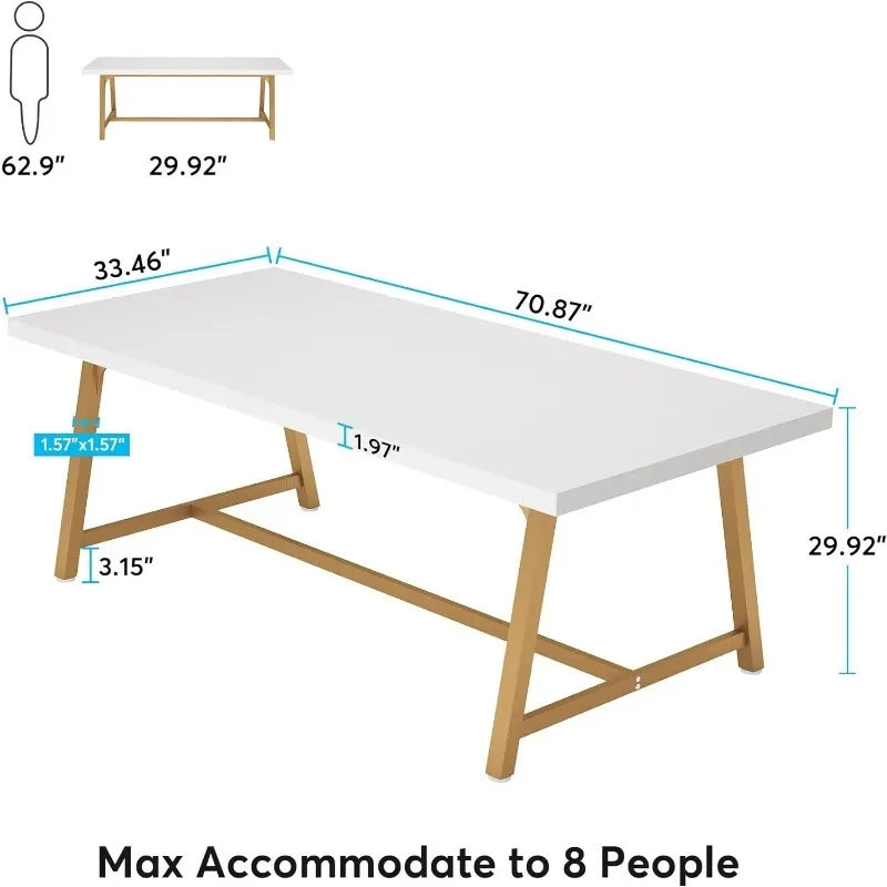 Rectangle Conference Table, Meeting Table for Conference Room, Wood Office Executive Desk with Strong Metal Fram