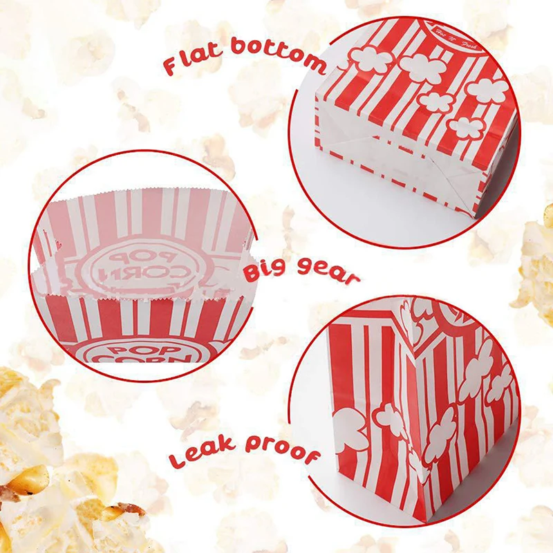 25pcs Popcorn Bags Popcorn Paper Bags Grease Proof Bags Popcorn Paper Packing Bags Popcorn Packaging Oil Resistant Paper Bags