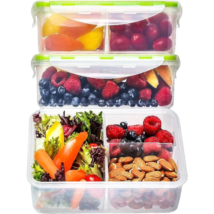 

Bento Box for Lunch Containers for Adults 3 Pack 39 oz 3 Compartment Meal Prep Containers with Lids Microwave Freezer Dishwashe