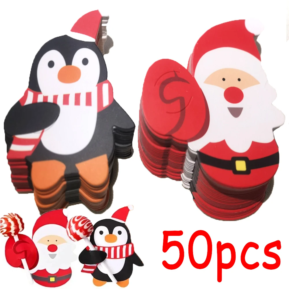 

Christmas Lollipop Paper Cards Cartoon Santa Claus Penguin Snowman Kids Candy Gifts Package Wrapping New Year Party Decoration