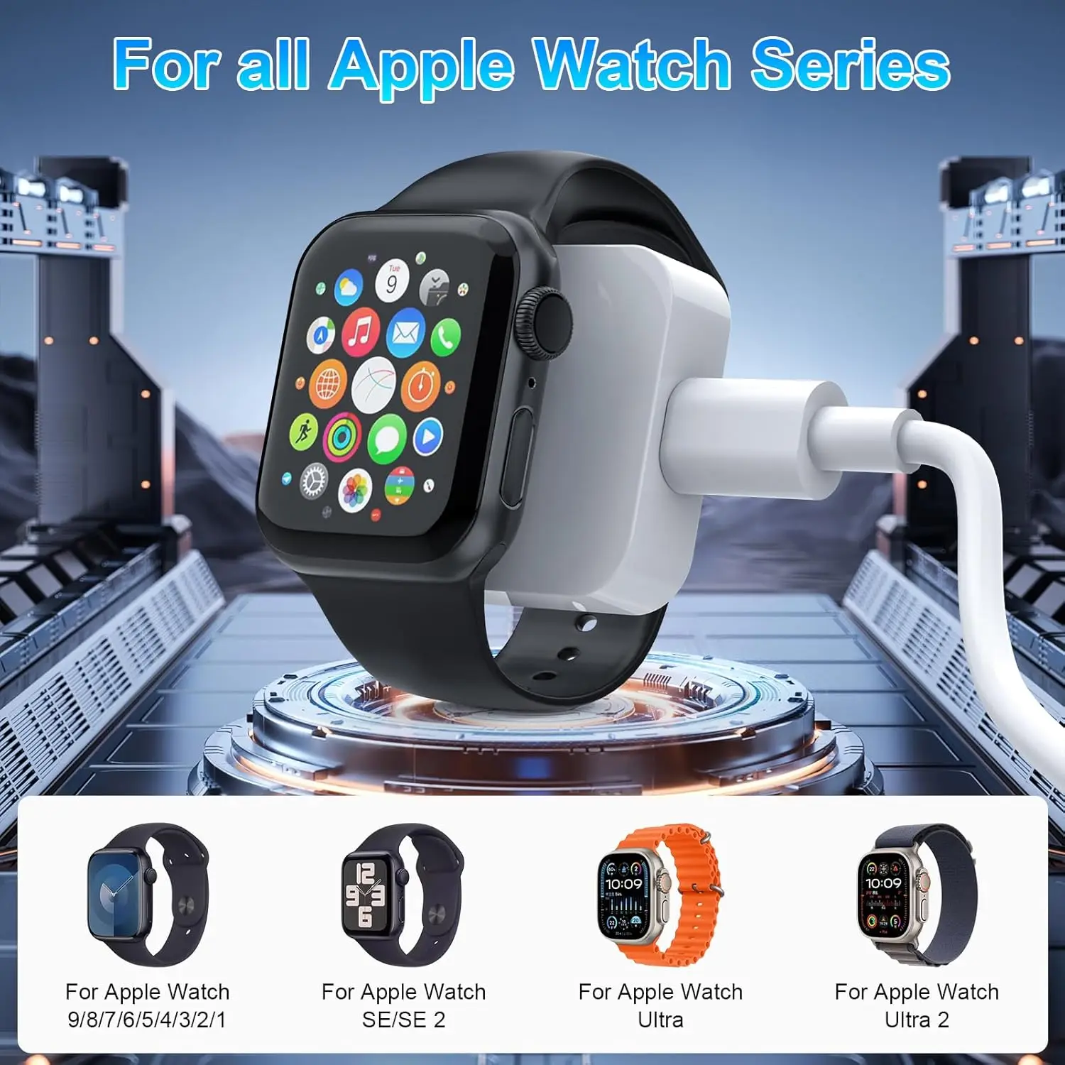 Wireless Magnetic Fast Charger for Apple Watch Series 10 9 8 7 6 5 SE Type C 8pin Convert for iWatch 3 2 Portable Charging Stand