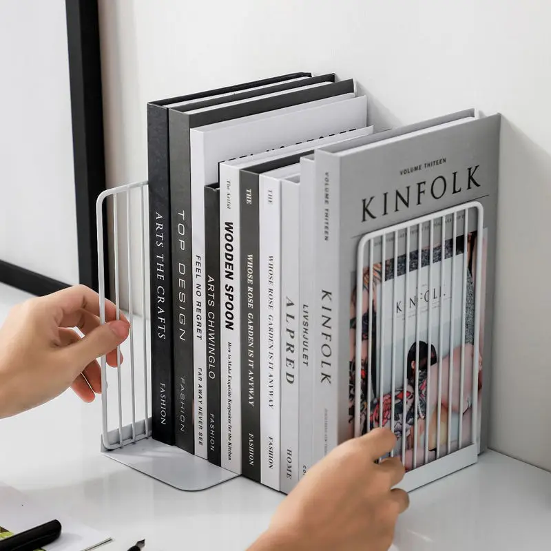 Imagem -02 - Bookends Livro Suporte Suporte Simples Ferro Desktop Non Slip Rack Prateleira Titular Office Magazine Organizer Par