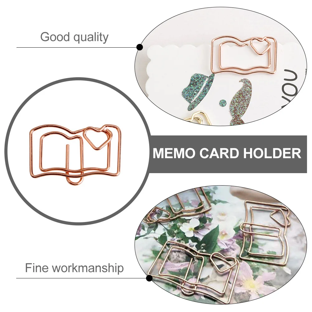 

20pcs Book Shape Paper Stainless Steel Bookmark For Notes Envelopes Files Office Supplies Memo Clamps Note Clips Ticket Holder