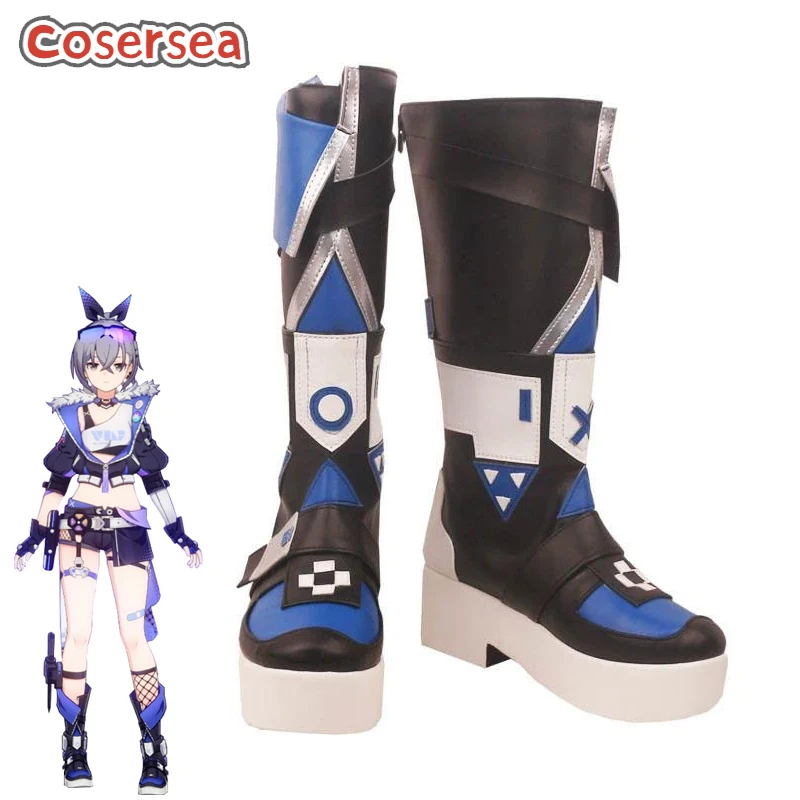 

Cosersea Silver Wolf Cosplay Shoes Game Honkai: Star Rail Silver Wolf High Heel Shoes Halloween Party Black PU Leather Cos Shoes