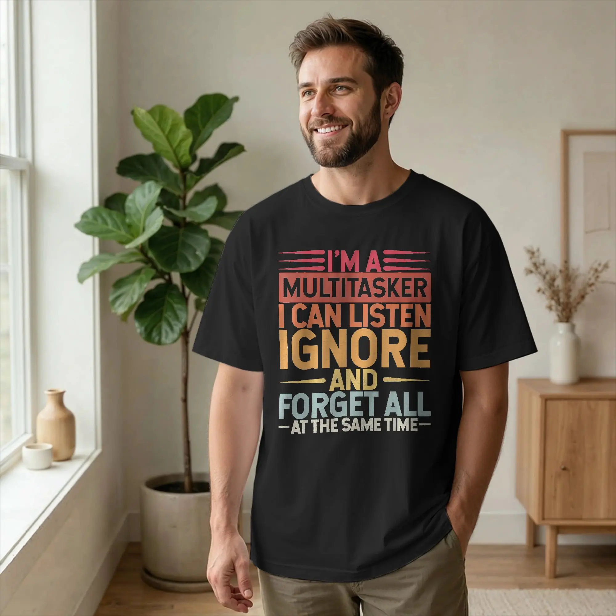 T-shirt « Je suis multitâcheur, je peux écouter, ignorer, oublier » pour homme, en pur coton, t-shirts fantaisie à col rond, t-shirts amusants à manches courtes
