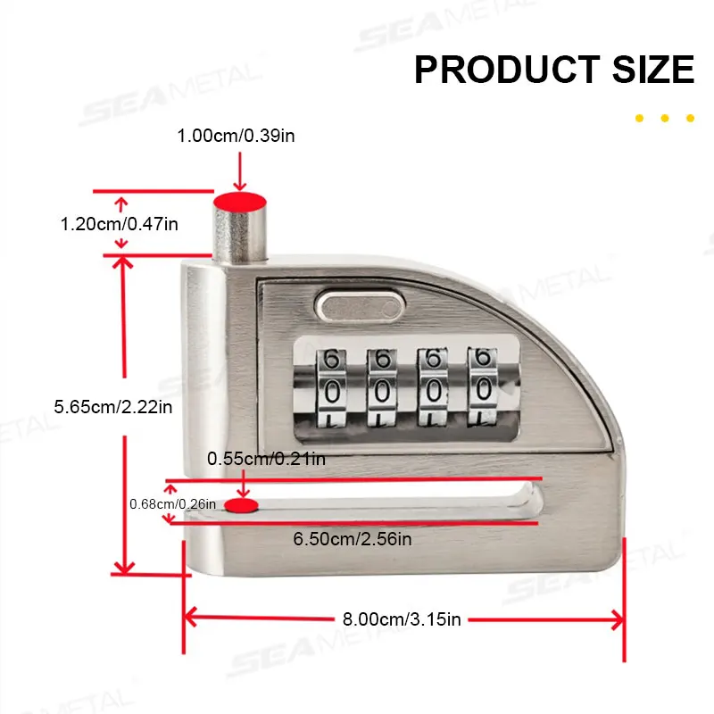SEAMETAL Motorcycle Password Disc Brake Lock Anti-pry Disc Lock Waterproof Rust-proof Electric Bike Anti-theft Lock Accessories view 4