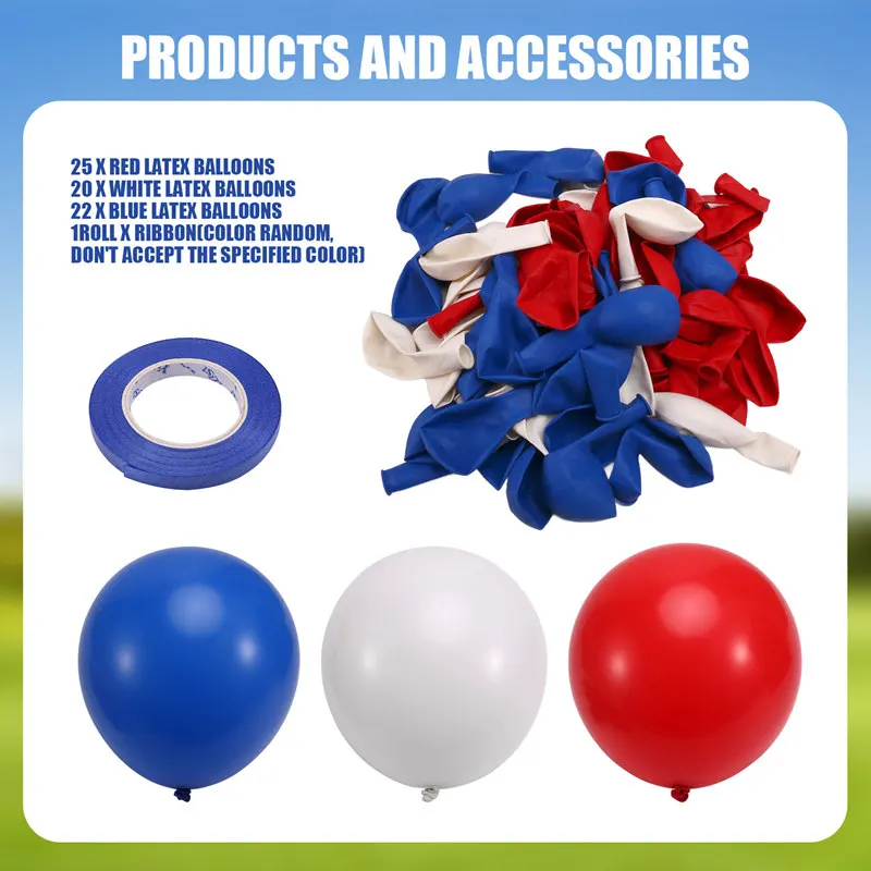 Red White And Blue Balloons, 67Pcs 12 Inch Red White And Royal Blue Balloons 4Th Of July Patriotic Balloons