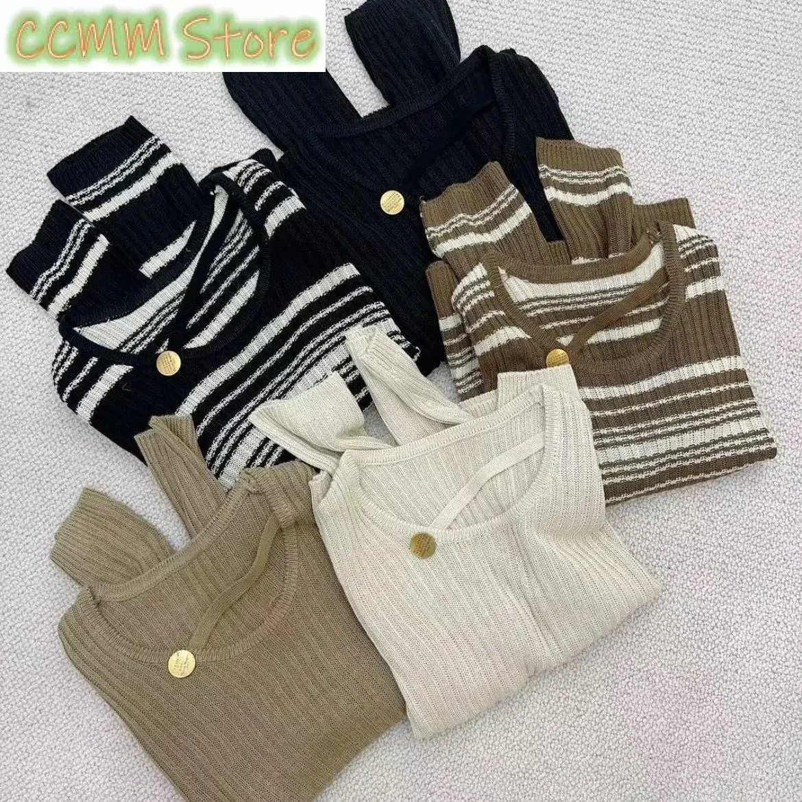 New Simple Temperament Versatile O-neck Color Matching Sweater Women Autumn Winter Design Sense Button Fashion Casual Knit Top