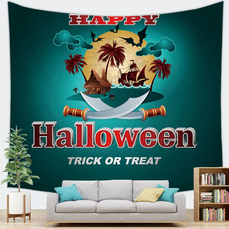 Horror Pumpkin Witch Halloween Series Printed Tapestry Home Living Room Bedroom Wall Decoration Background Fabric 