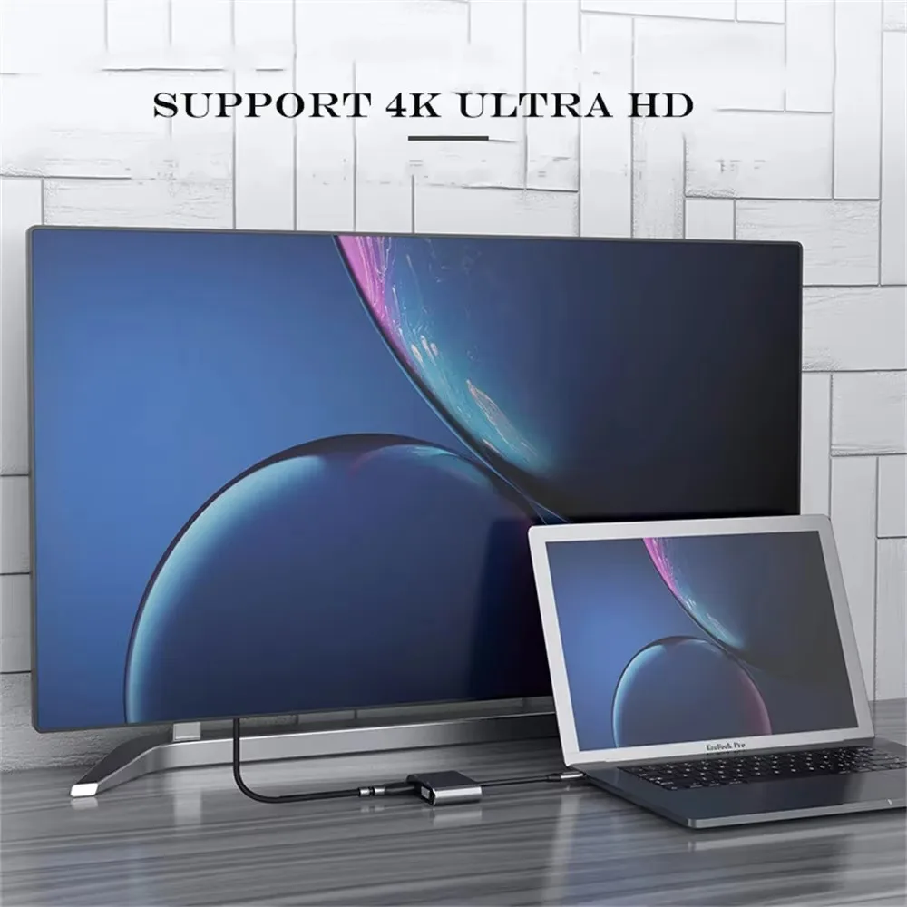 محول VGA متوافق مع USB C إلى HDMI من النوع C محول AV رقمي متعدد المنافذ Thunderbolt 3 محول إلى 4K 1080P لجهاز MacBook