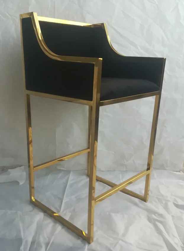 

For Hot Sales Stainless Steel High Foot Chair Velvet Upholster Bar Stool Counter Bar Chair For Home Hotel