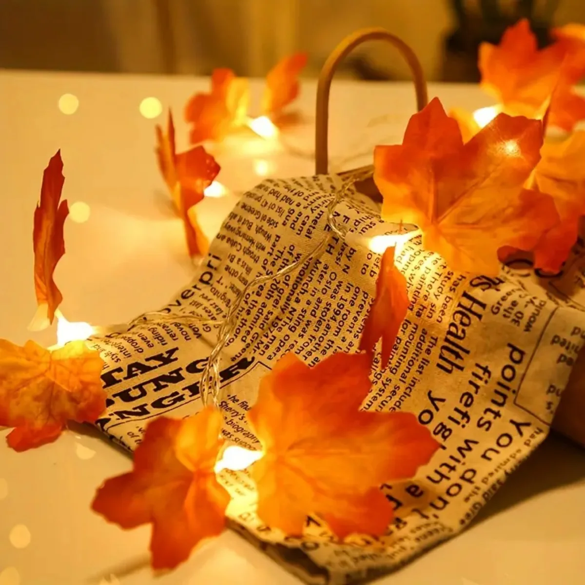 1 قطعة 10/20/30/40 LED مزدوجة الأحمر مابل ليف سلسلة أضواء الخريف الجنية بطارية مصباح بالطاقة للمنزل غرفة نوم داخلي الجدول الديكور #3