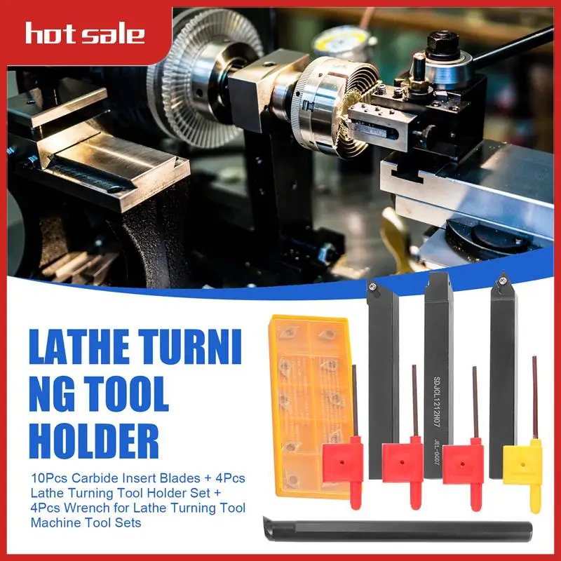 

AT48-10Pcs Carbide Insert Blades + 4Pcs Lathe Turning Tool Holder Set + 4Pcs Wrench For Lathe Turning Tool Machine Tool Sets