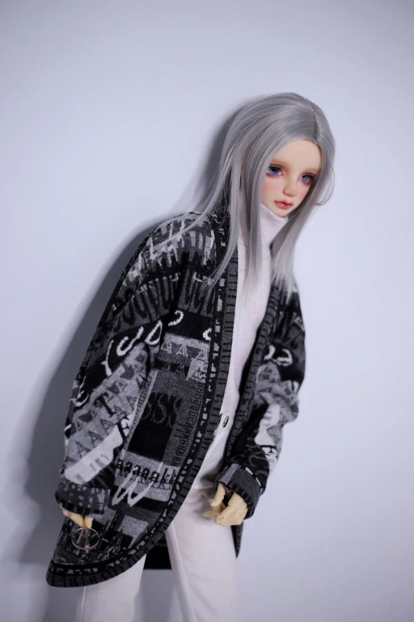 BJD Doll Clothes Black Gray Pattern Curved Hem Bat Cardigan Coat For 1/3 1/4 BJD SD DD MSD MDD SD13 SD17 POPO68 Uncle SSDF Doll