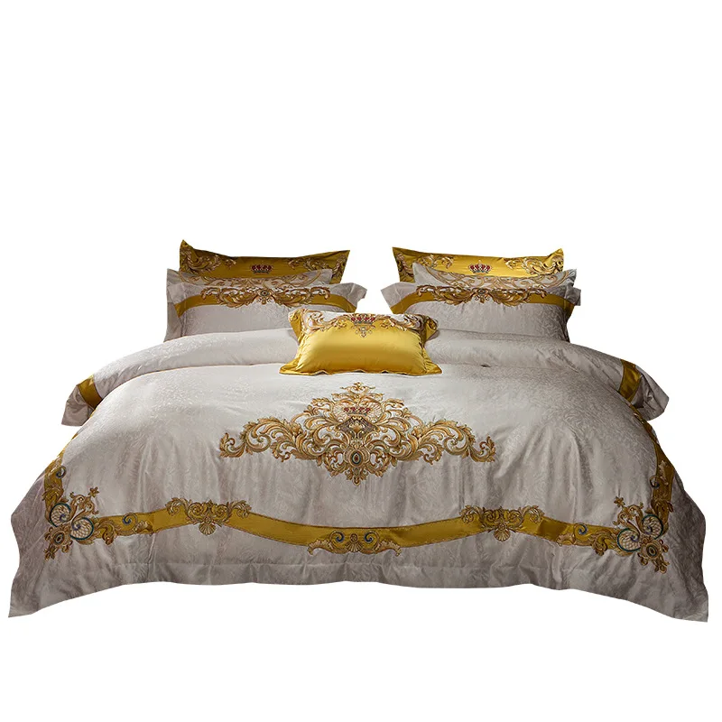 Light luxury bedding four-piece set, high-end villa wedding four six eighty-piece set embroidery white