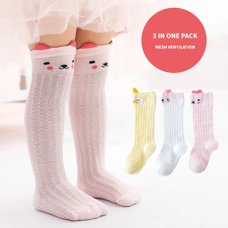 3 Pairs Newborn Baby Knee High Mesh Socks Summer Animals Selected Fabric Breathable Elastic Cute  Socks For Baby Girls Boys