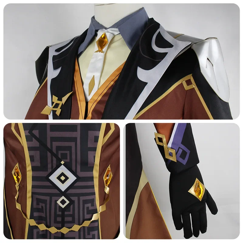 Anime Zhongli Cosplay Masculino, Roupa de Jogo, Genshin Impact, Jong-Ryeo, John Lee, Roupa de Performance, Conjunto completo