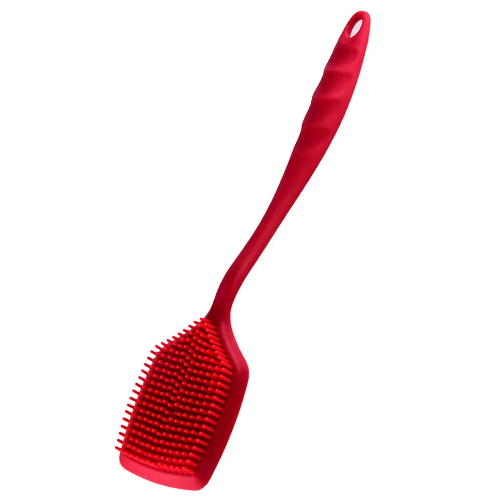 Silicone Pot Brush Long Handle Food Grade Thick Bristles Non-Stick Hanging Hole Kitchen Dish Scrubber Pan Cleaning Brush