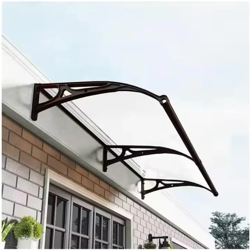 Metal Window Door Awning Canopy UPF 50+, Dark Brown with Aluminum Bracket Polycarbonate Board 40 Inch x 40 Inch