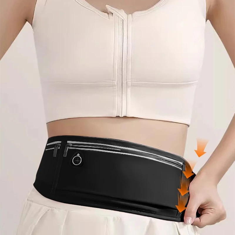 Tas lari anti air untuk wanita, tas olahraga model banana untuk pria dan wanita, tas olahraga hitam tersembunyi, tempat handphone