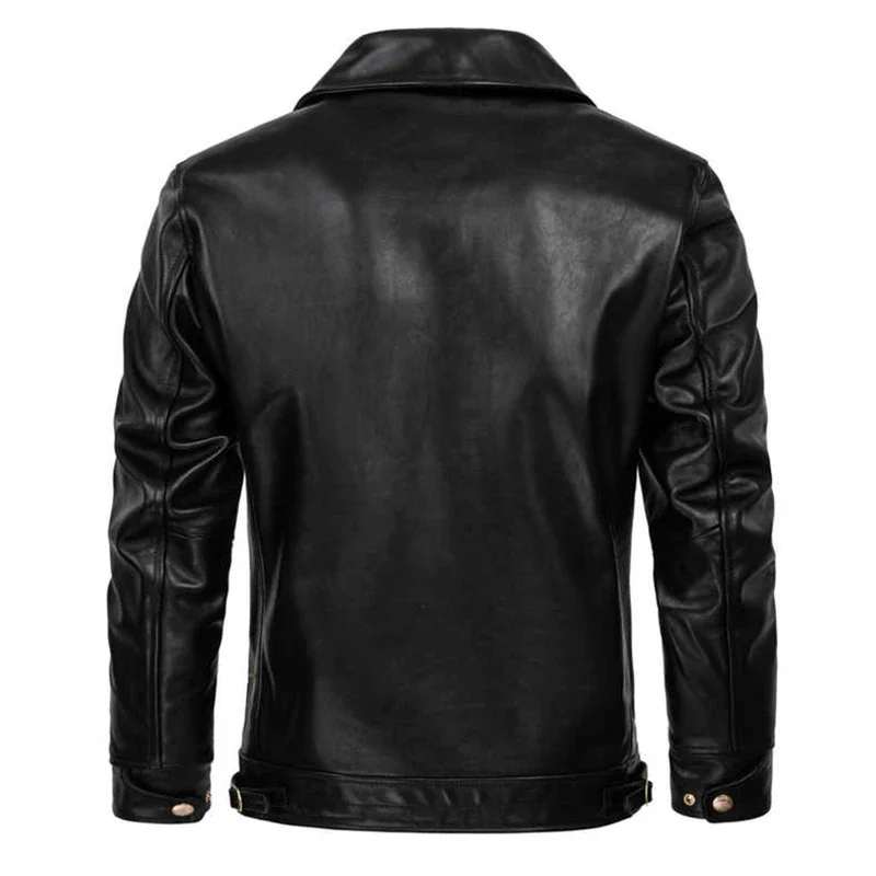 Black Classic Natural Cowhide Jacket Men's, Top Layer Cowhide Simple Slim Fashion Corium Moto Coat