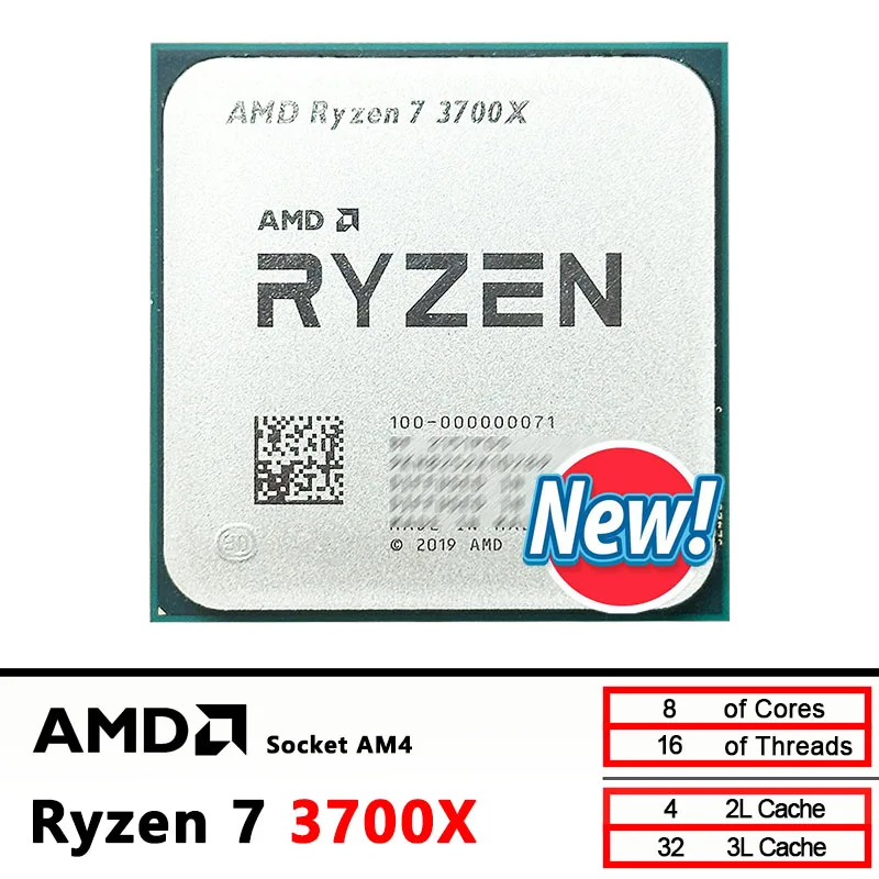AMD Ryzen 7 3700X New CPU, R7 3700X, 3.6 GHz, Eight-Core, Sixteen-Thread, 7NM, L3 = 32M, 100-000000071, Socket AM4, No Fan