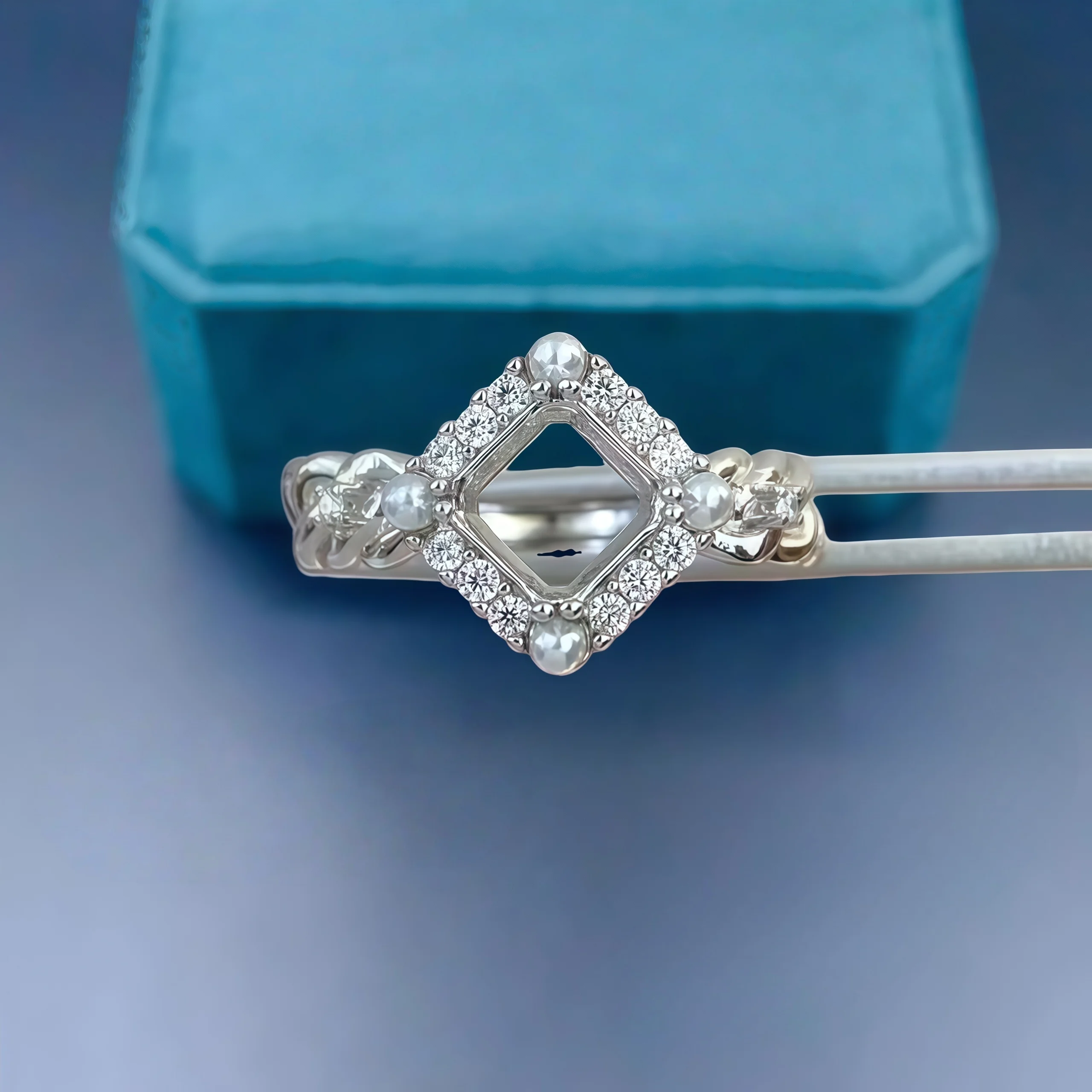 الأزياء DIY حلقة حامل فارغ S925 فضة الإعداد 6 ملليمتر مربع حجر غرامة الزركون تصميم سحر حفلات الزفاف مجوهرات للمرأة #1