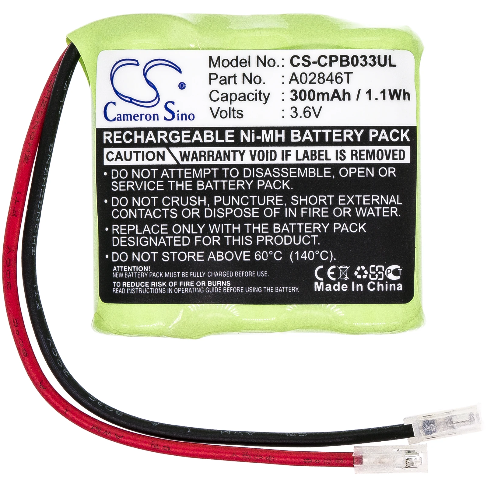 

Ni-MH Cordless Phone Battery for Universal,3.6v,300mAh,2/3AAA x 3