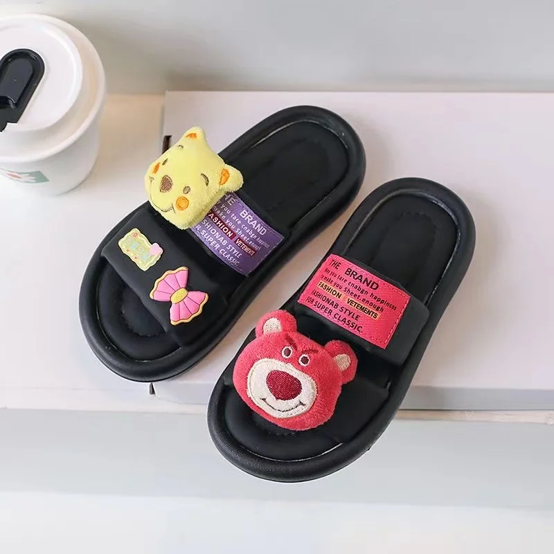 plus size Strawberry Bear Hugger Lotso real pictures Cute Cartoon Home Outdoor Wear Anti Slip New women slipper children shoes