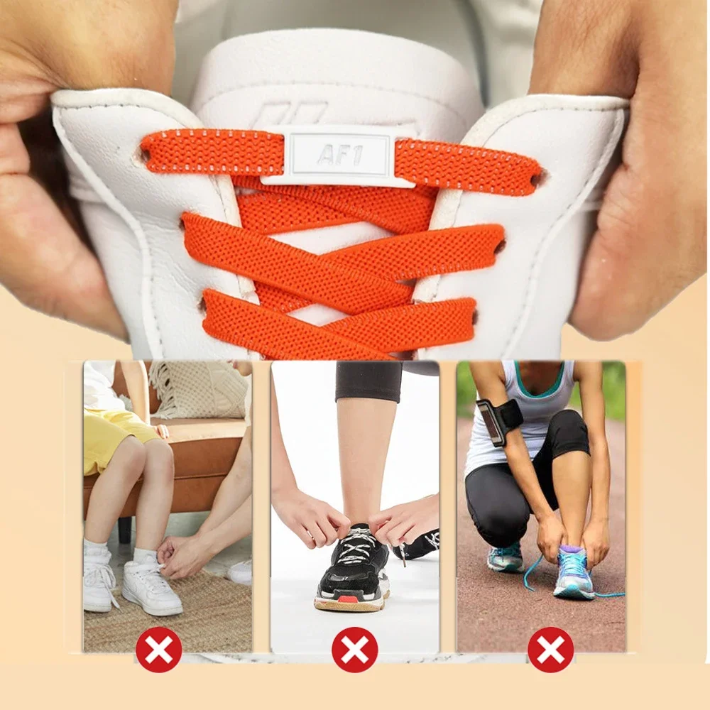 Magnetic Lock Shoelaces without ties Elastic Laces Sneakers No Tie Shoe laces Kids Adult Running Tennis 8mm Width Flat Shoelace