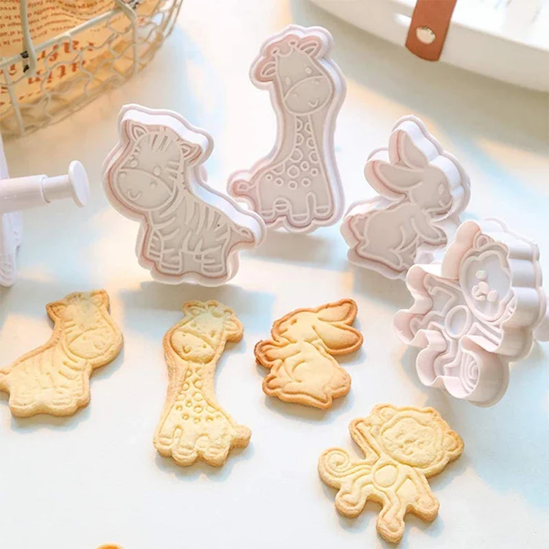 4 Pcs/Set Animal Plastic Biscuit Mold DIY Kitchen Cake Decorating Tools Cookie Cutter Stamp Fondant Embosser Die