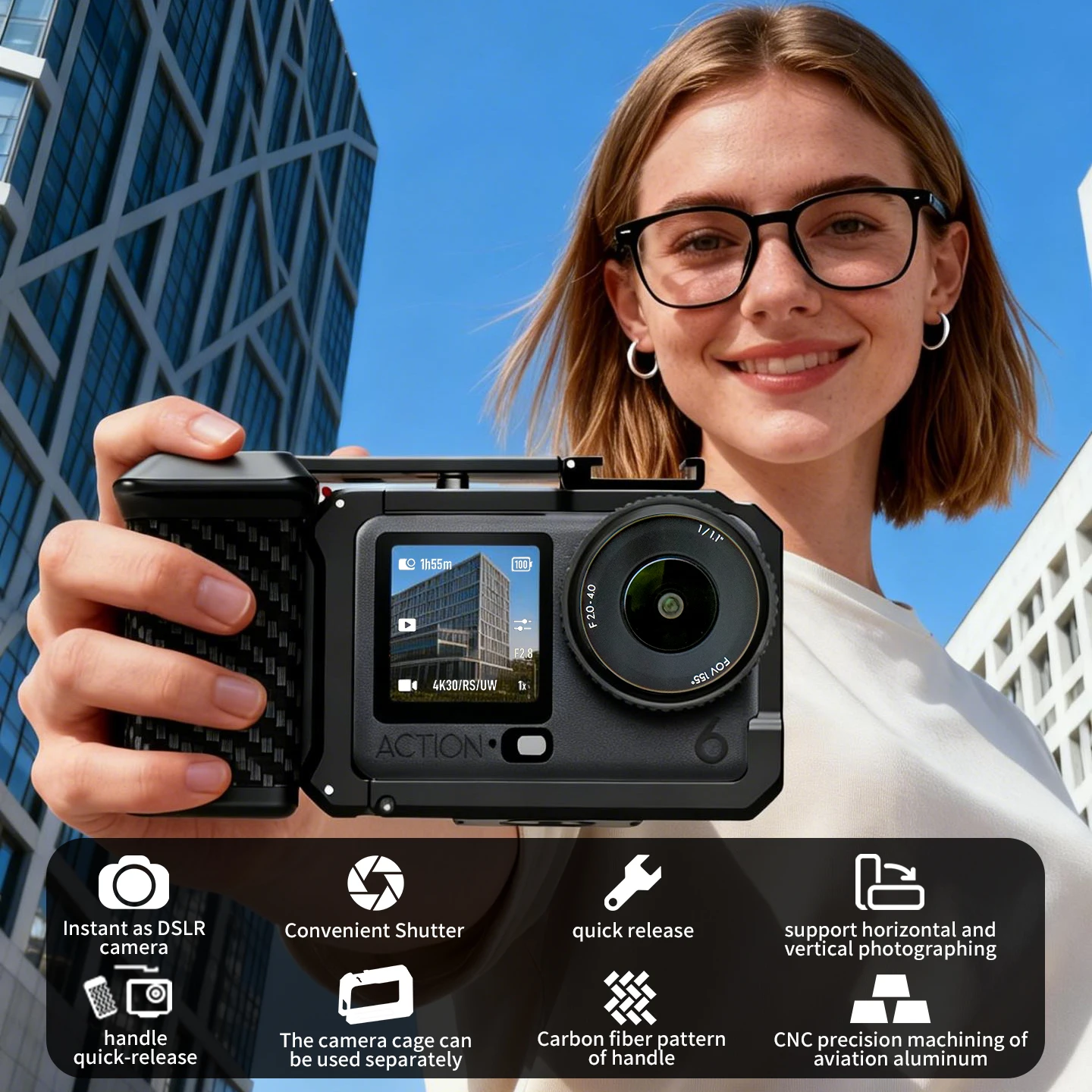 

Металлический кейдж-держатель Action 6 для DJI Osmo Action 6: Адаптер для расширения рукоятки, аксессуары для уличной съемки и видеосъемки