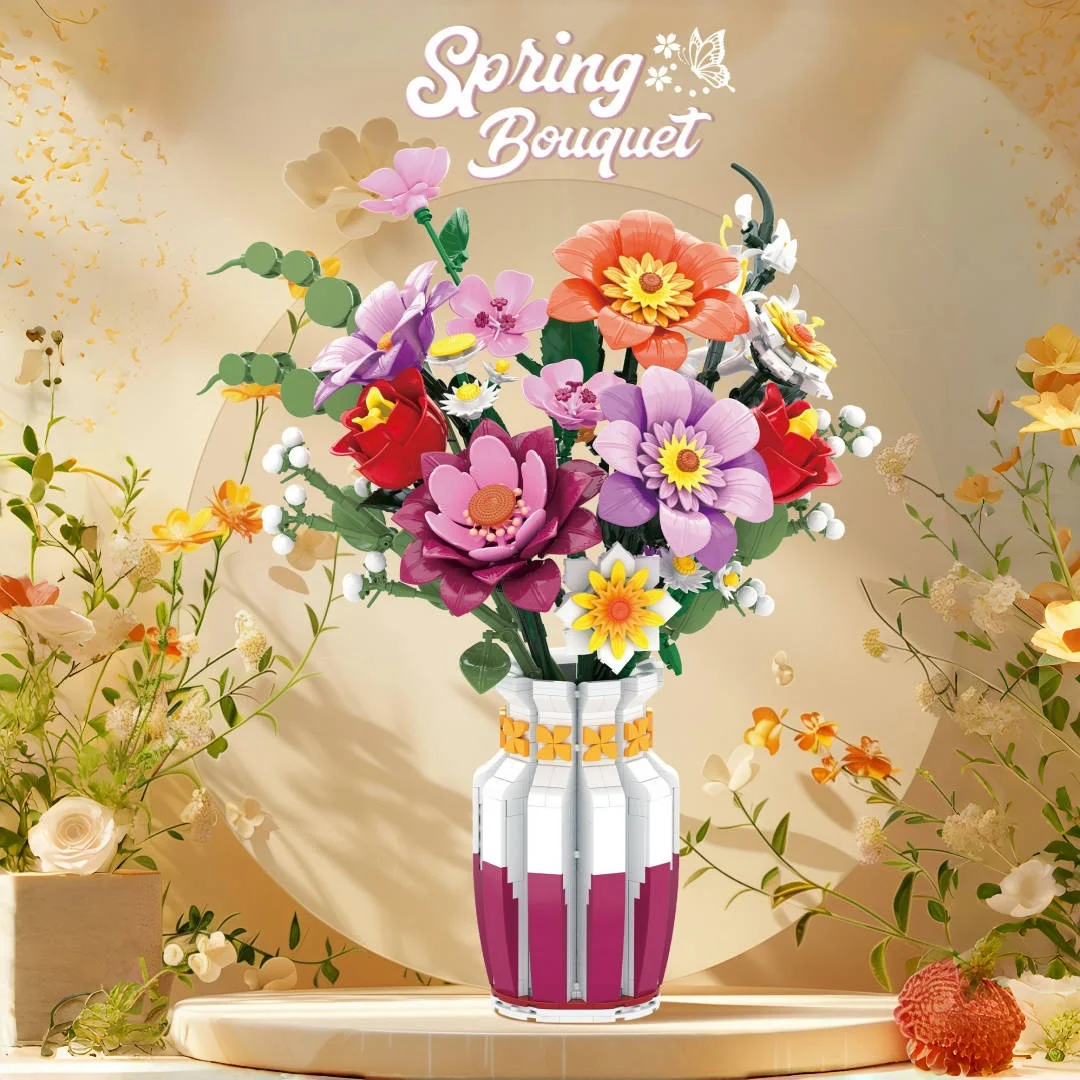 

1278+Pcs Bouquet Building Block Ornaments with Vases | Rose and Sunflower Bouquet Building Block Set | Home Desktop Decorations | Valentine's Day, Thanksgiving, Halloween, Christmas Gifts