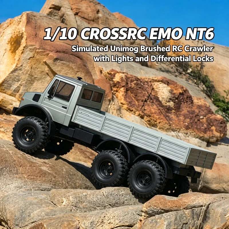Hot 1/10 CROSSRC EMO NT6 Simulation 6X6 Unimog Remote Control Climbing Off-Road Vehicle Brushed RC Electric Model With Light Toy