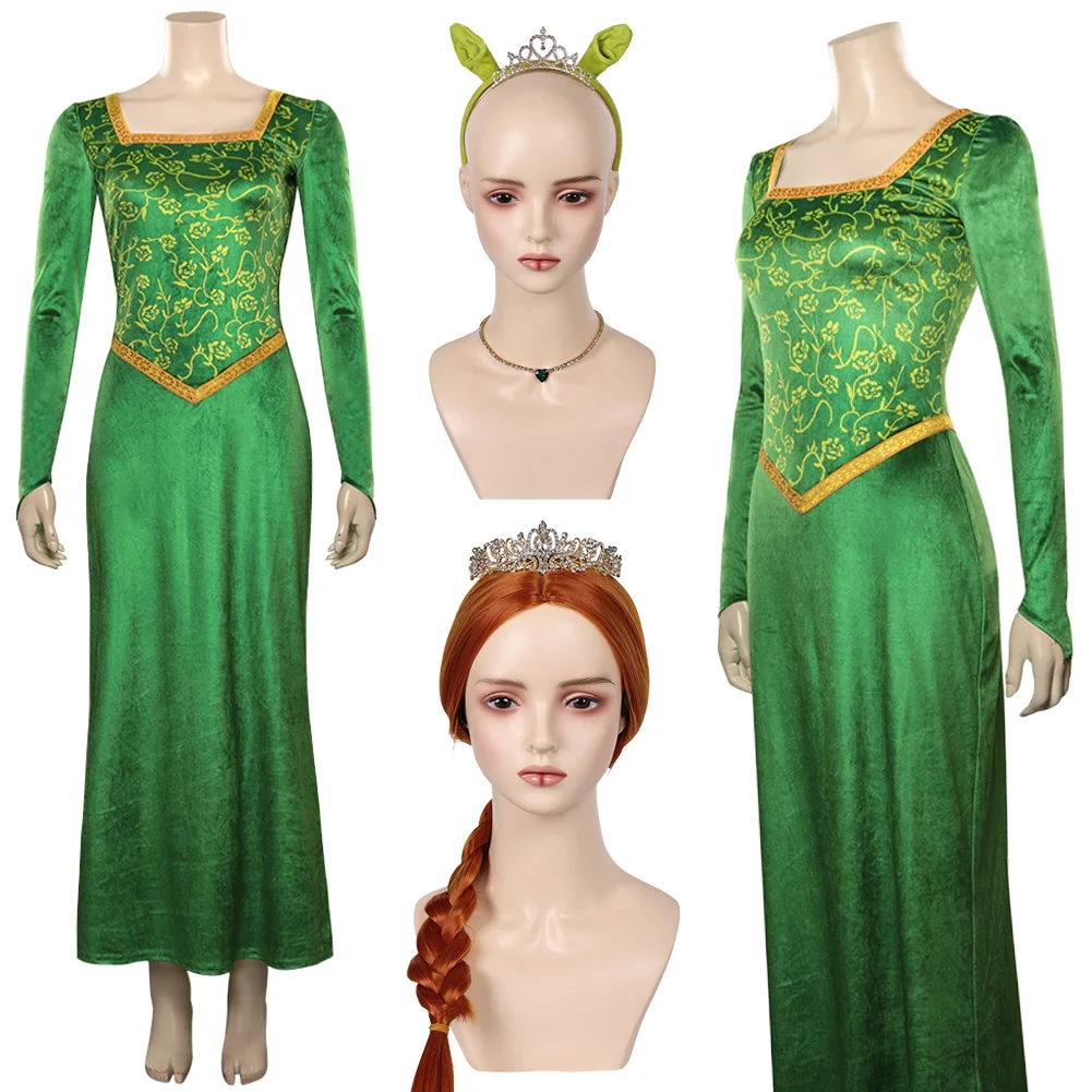 Fantasia Fiona, парики для косплея, платье с квадратным воротником, костюм принцессы Disfraz с героями мультфильмов, женская фантазийная карнавальная праздничная одежда на Хэллоуин