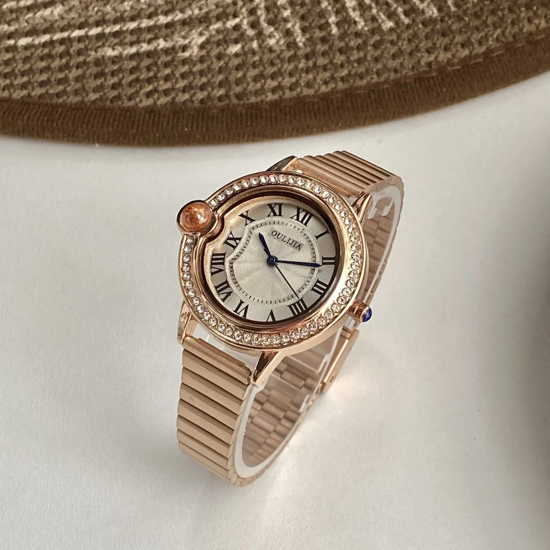 Relojes de marca de lujo para Mujer, Reloj de pulsera de oro rosa, Reloj con esfera romana, relojes de cuarzo de acero inoxidable para Mujer, Reloj para Mujer